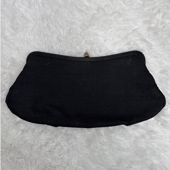 Vintage 50's-60's Black Embroidered Floral Clutch Purse with Gold Clasp formal - Picture 5 of 11